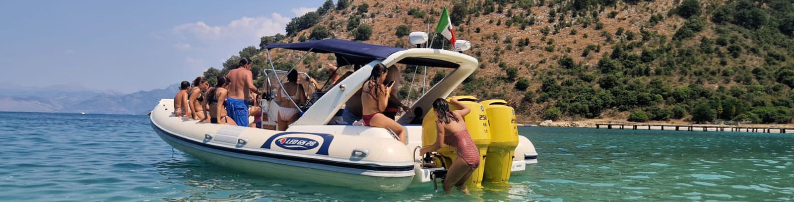 View of a speed boat during a trip in Saranda, Albania